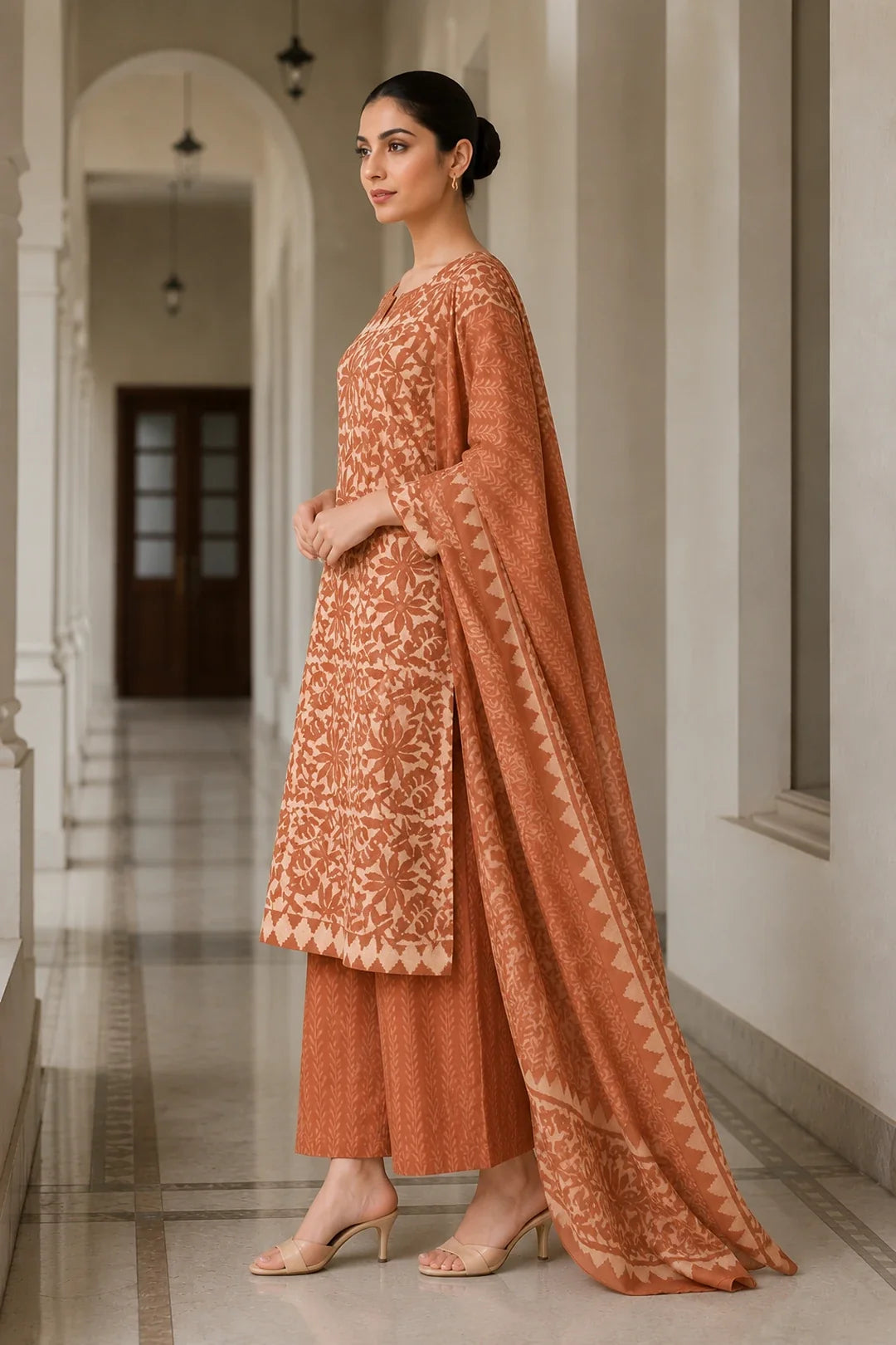 Utsav Tarita Block Printed Kurta-Pants & Dupatta Set