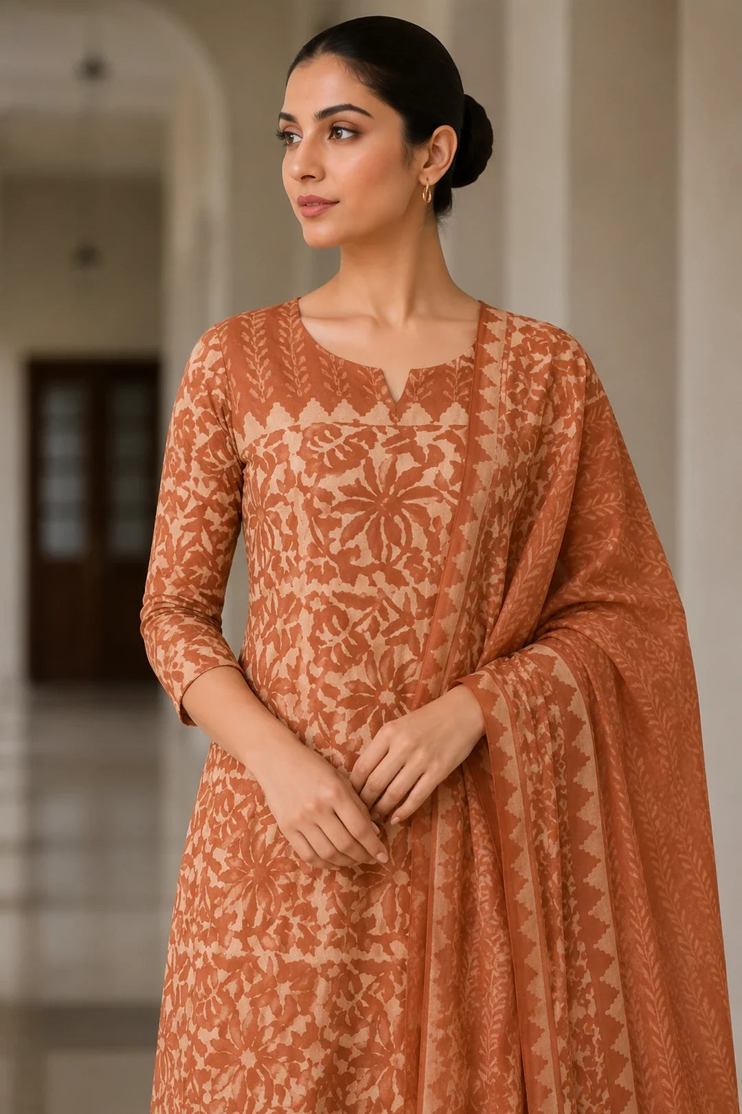 Utsav Tarita Block Printed Kurta-Pants & Dupatta Set