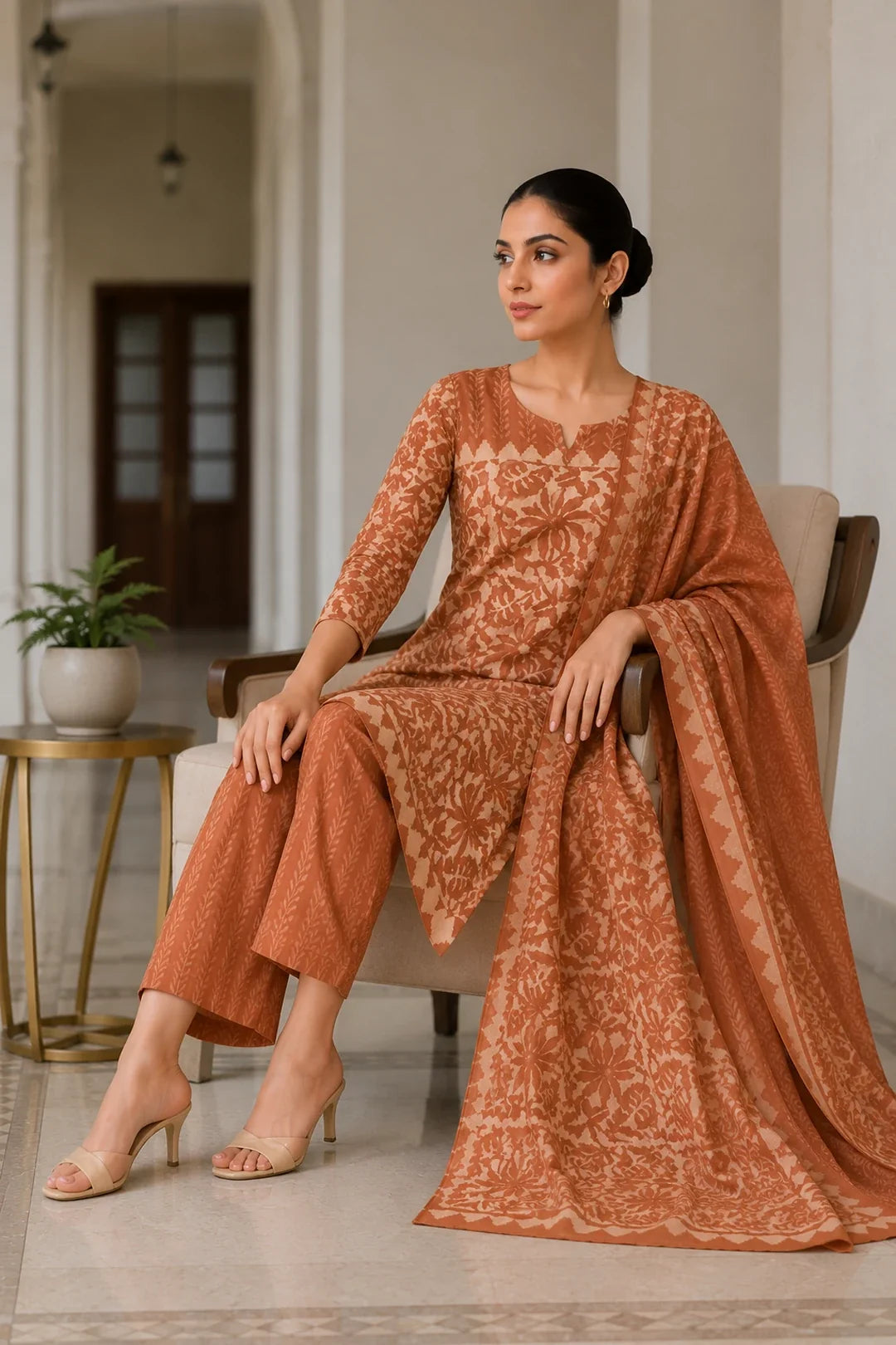 Utsav Tarita Block Printed Kurta-Pants & Dupatta Set