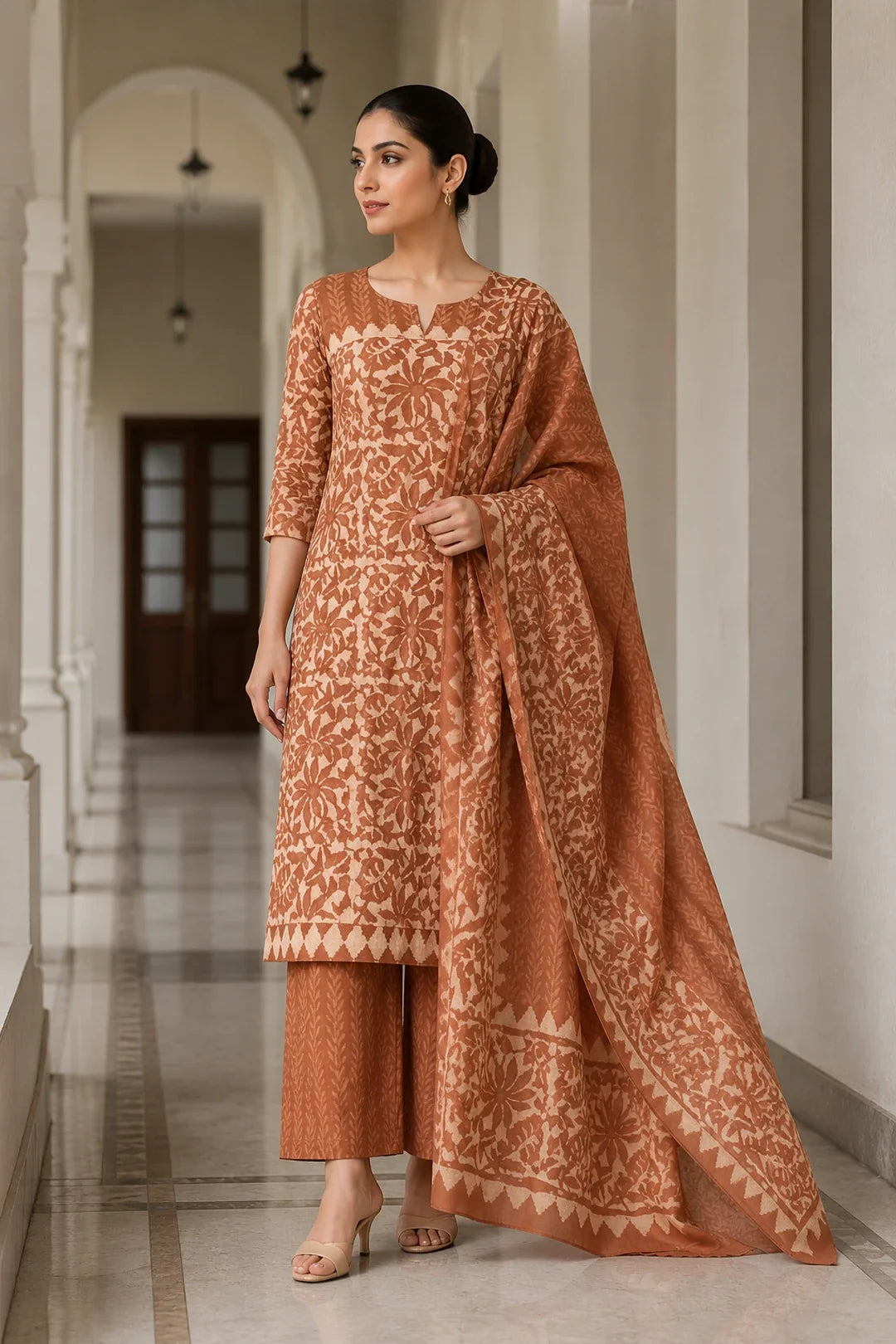 Utsav Tarita Block Printed Kurta-Pants & Dupatta Set