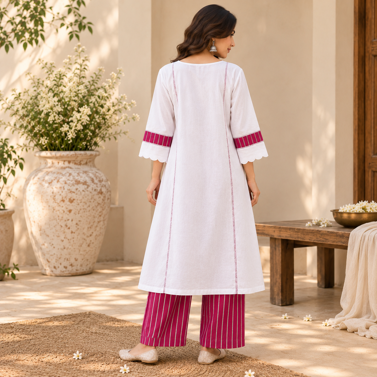 Utsav Cloud White Cotton Co-ord Set