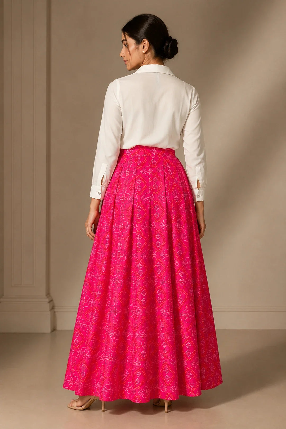 Utsav Laasya White Shirt & Printed Bandhani Skirt Set
