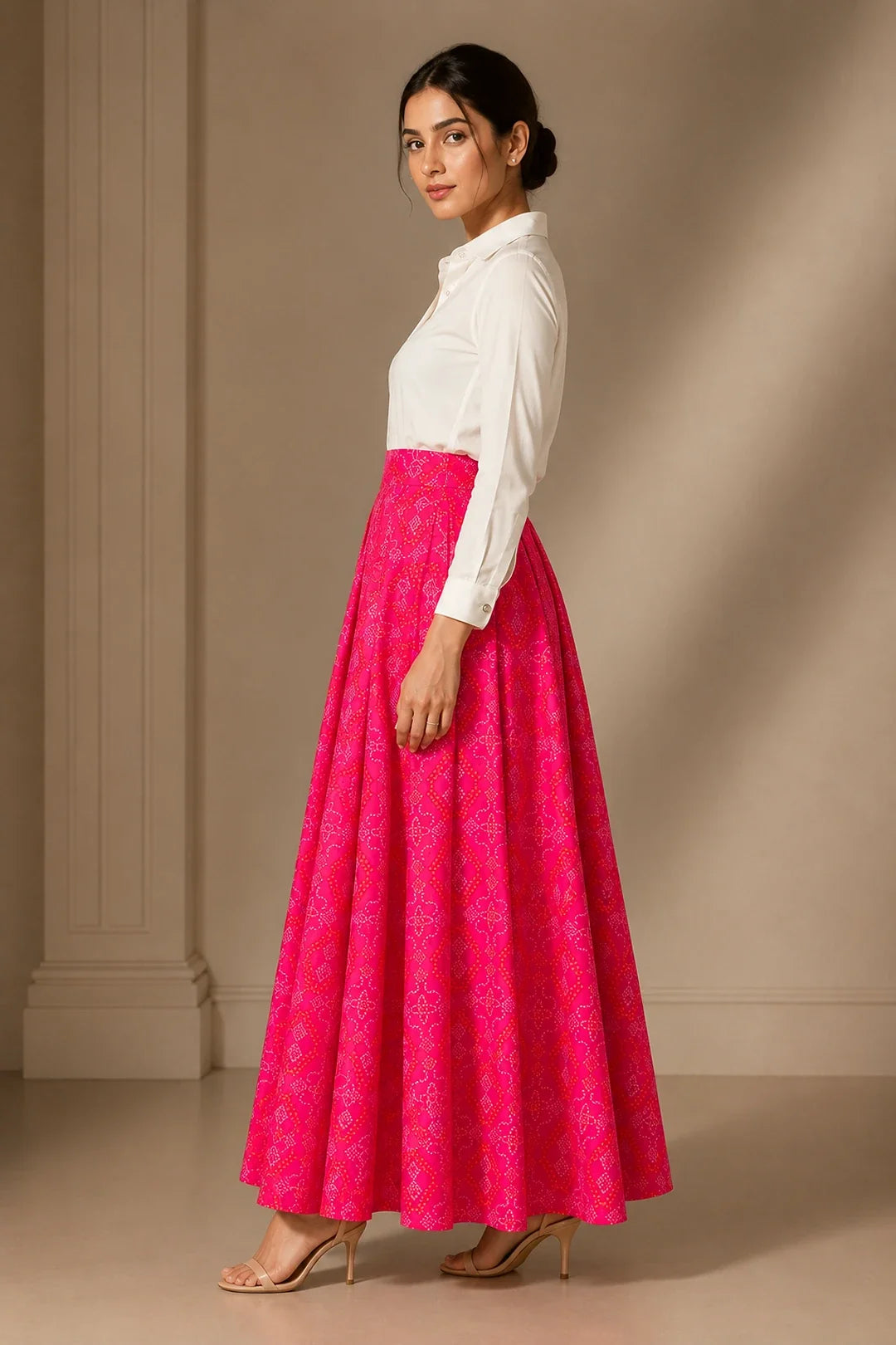 Utsav Laasya White Shirt & Printed Bandhani Skirt Set