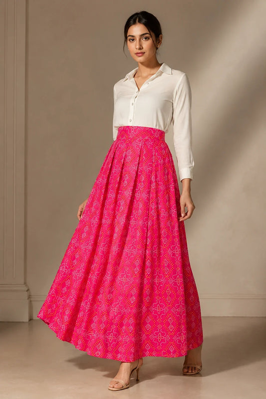 Utsav Laasya White Shirt & Printed Bandhani Skirt Set