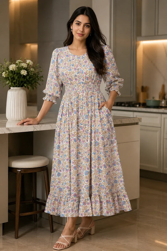 Utsav Prashi Jaal Block Printed Comfy Dress
