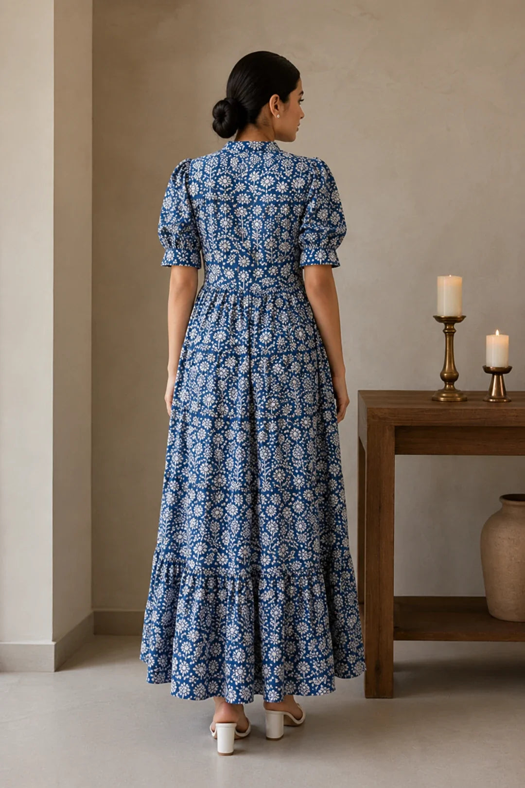 Utsav Navy Floral Jaal Block Printed Dress