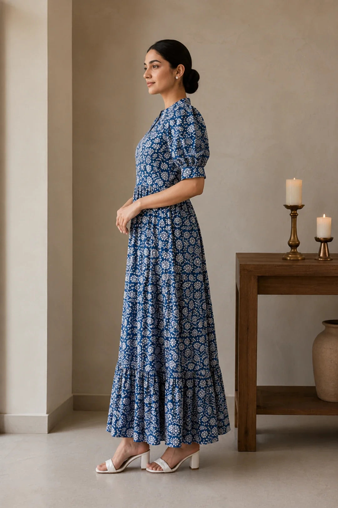 Utsav Navy Floral Jaal Block Printed Dress