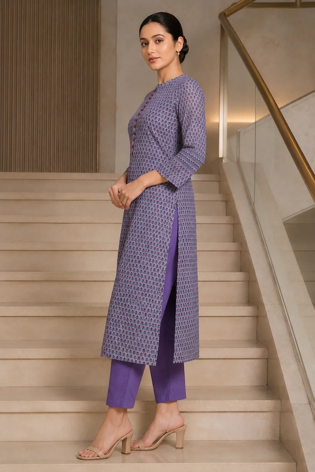 Utsav Mahi Kota Doria Block Printed Kurta & Pant Set