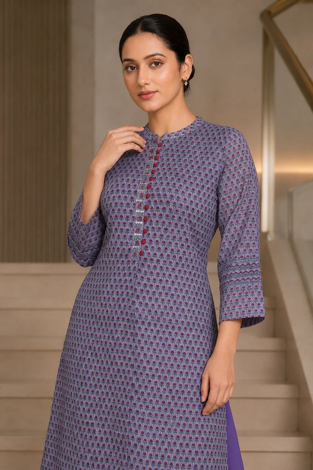 Utsav Mahi Kota Doria Block Printed Kurta & Pant Set