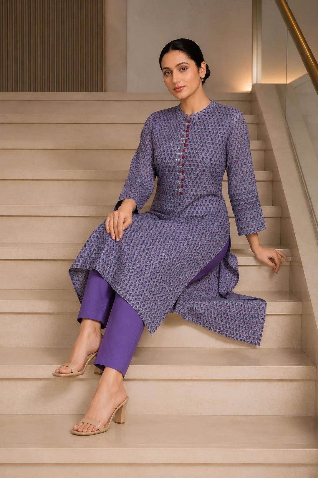 Utsav Mahi Kota Doria Block Printed Kurta & Pant Set