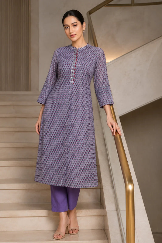 Utsav Mahi Kota Doria Block Printed Kurta & Pant Set