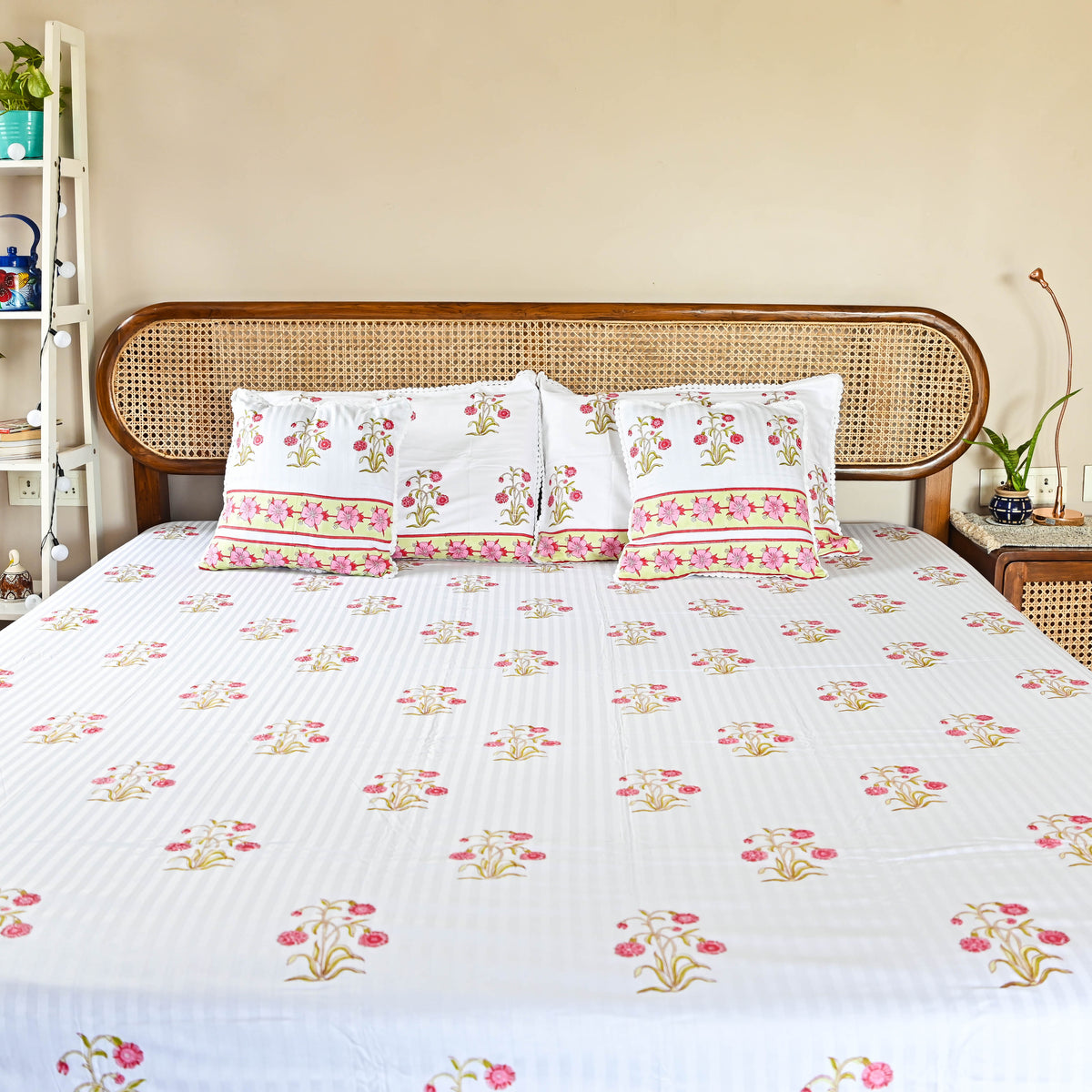 Serene Floral Handblock Printed Cotton Bedsheet Online