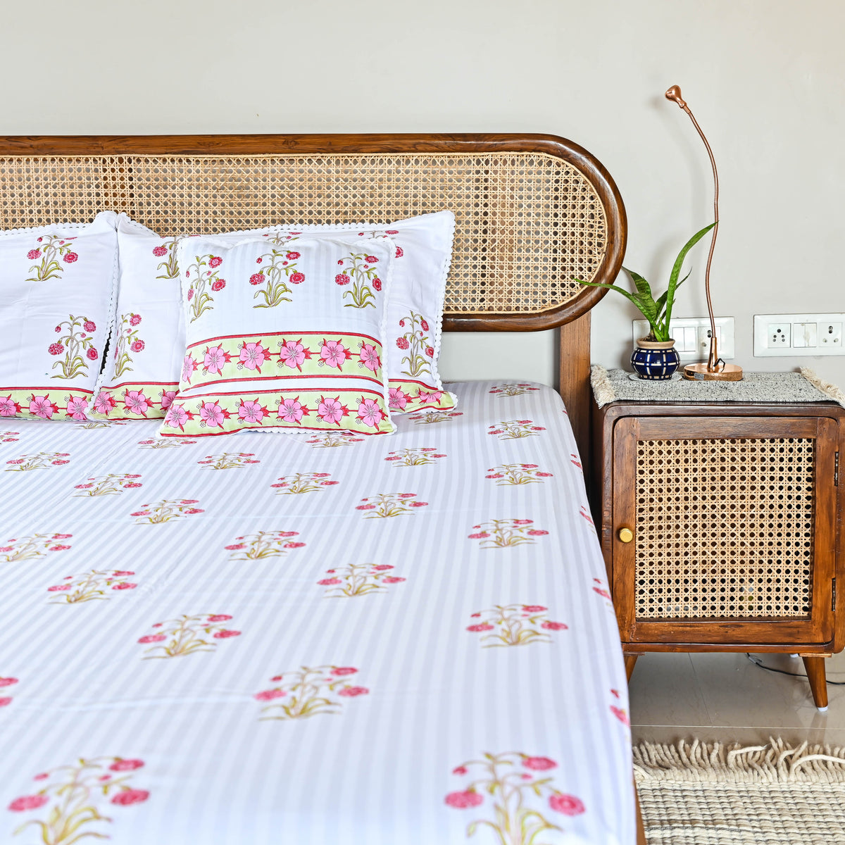 Floral Handblock printed Cotton Bedsheet