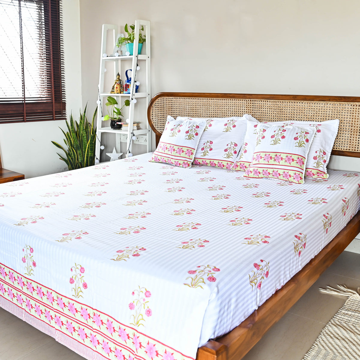Floral Handblock printed Cotton Bedsheet