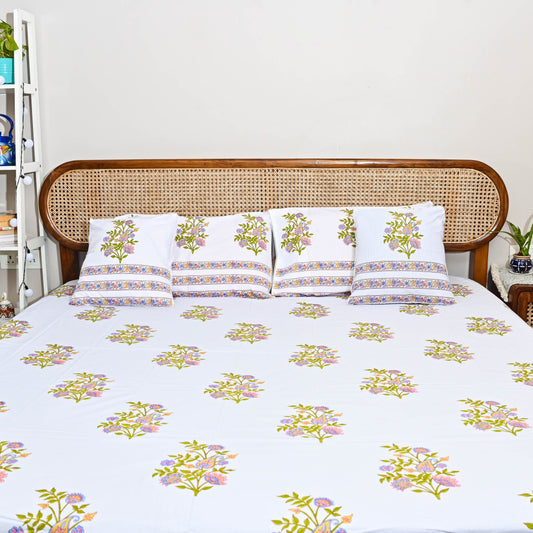 Heavenly Floral Handblock Printed Cotton Bedsheet Online