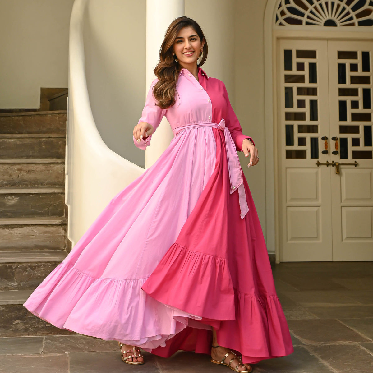 Utsav Two-Tone Pink Cotton Dress