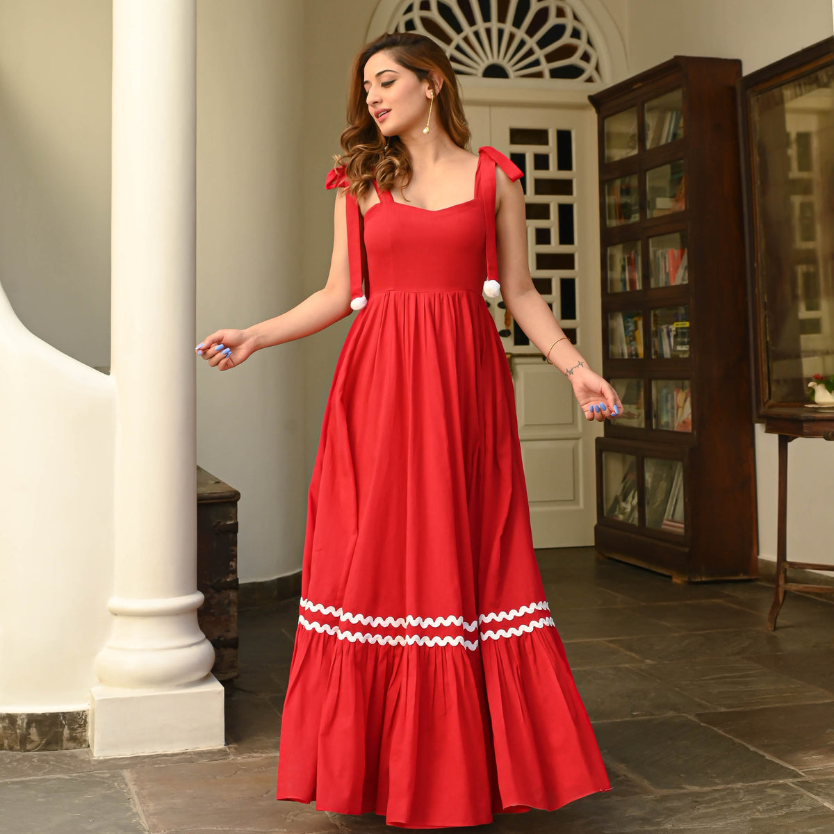 Utsav Hot Red Cotton Dress