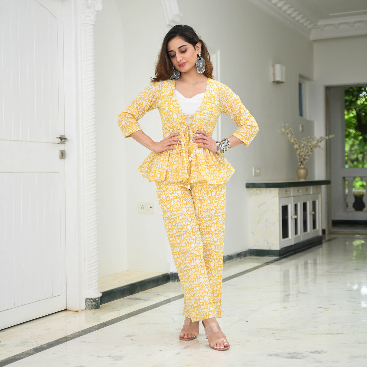 Yellow Cotton Handblock Printed Co-ord Set
