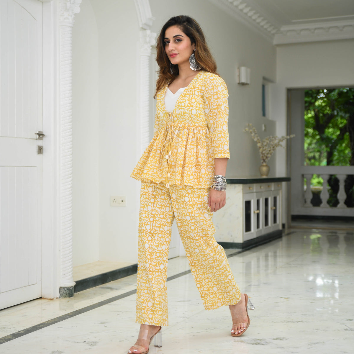 Yellow Cotton Handblock Printed Co-ord Set