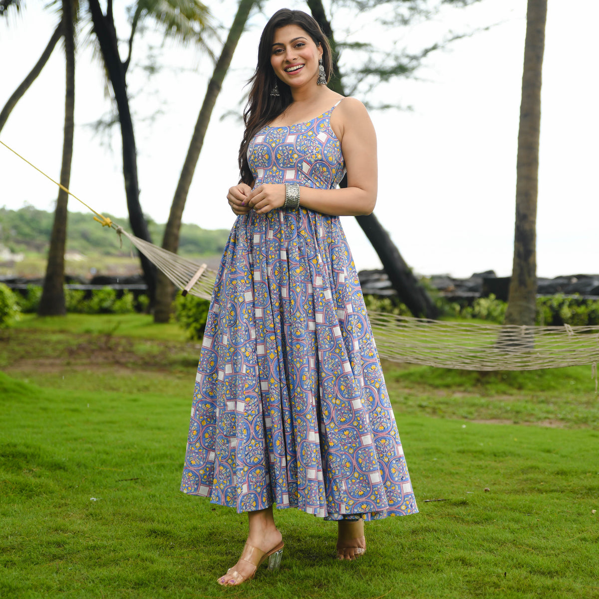 Blue Cotton Printed Dress