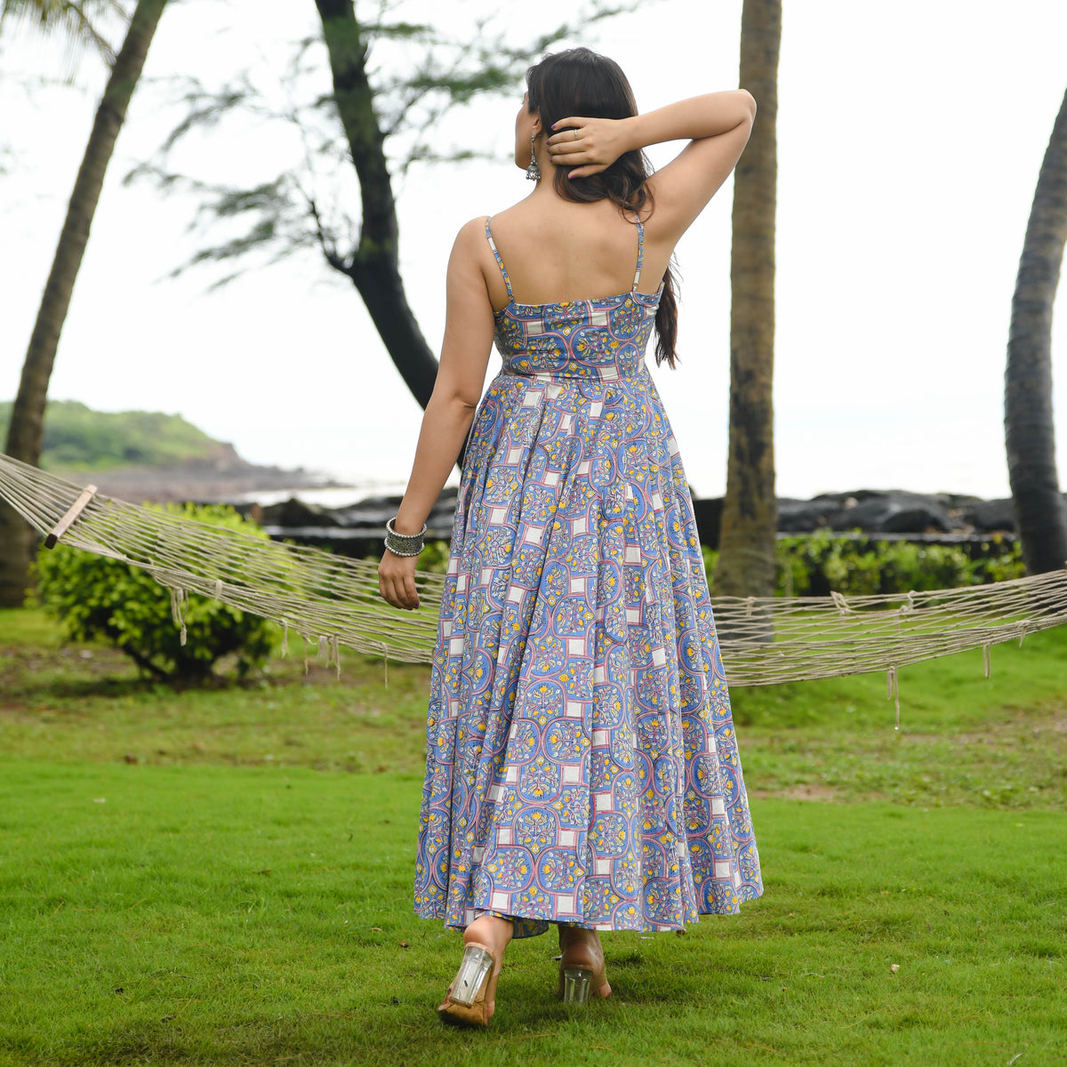 Blue Cotton Printed Dress