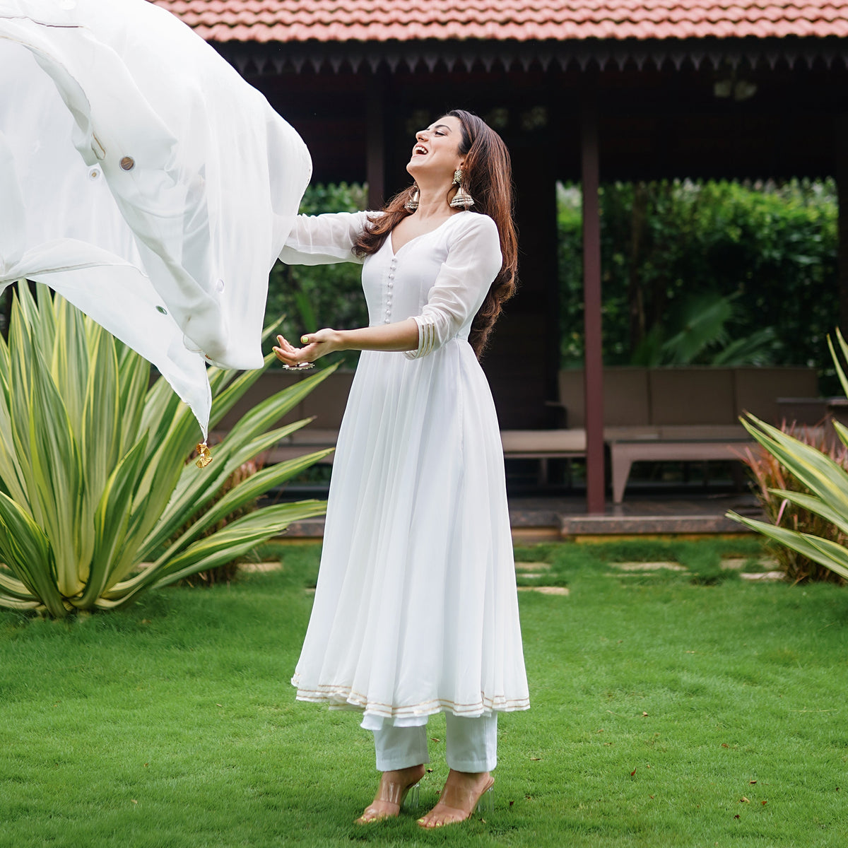 White Georgette Anarkali Set