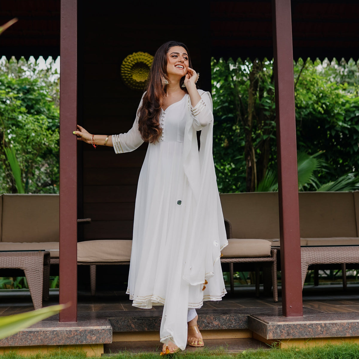 White Georgette Anarkali Set