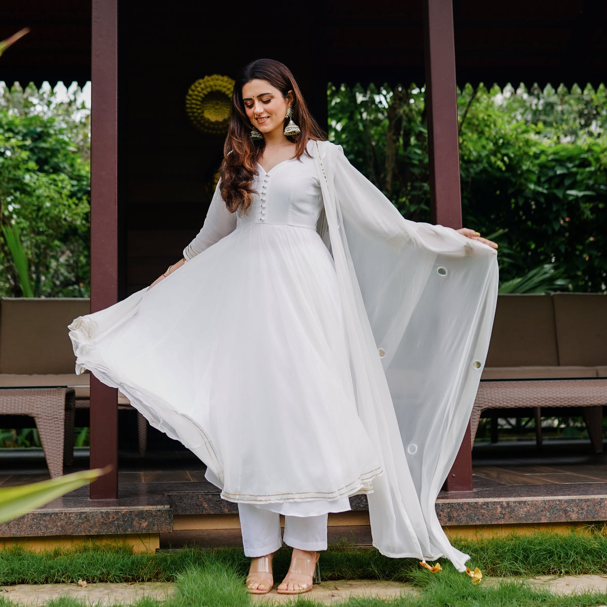 White Georgette Anarkali Set