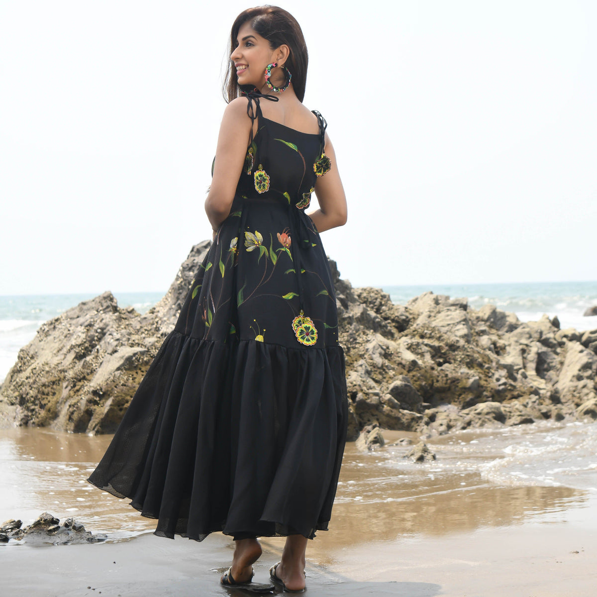 Raven Handpainted Black Summer Cotton Dress For Women Online