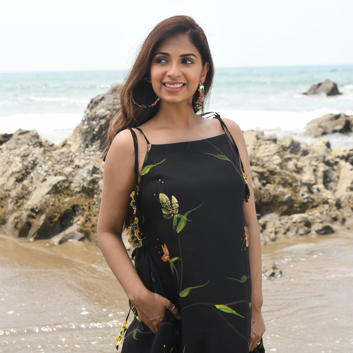 Black Handpainted Doriya Dress