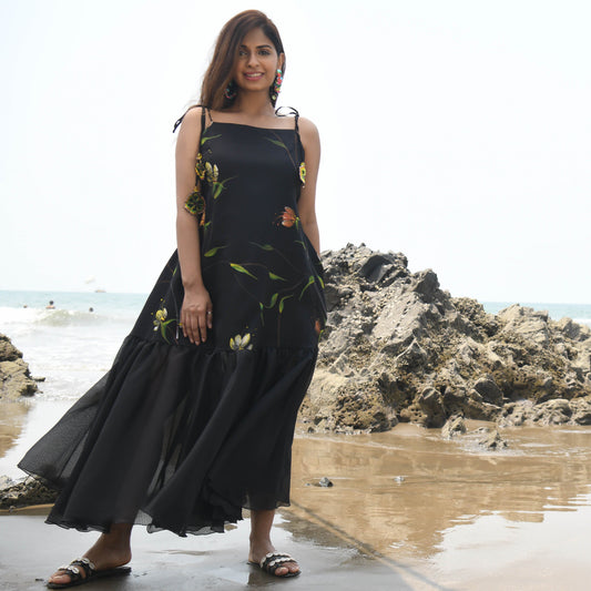 Raven Handpainted Black Summer Cotton Dress For Women Online