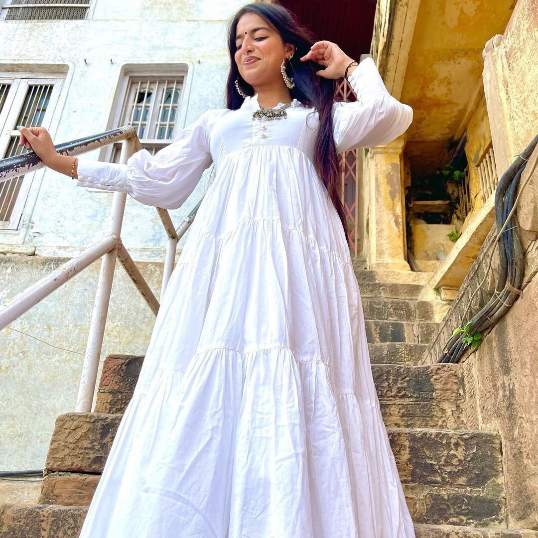 Utsav Pure White Cotton Maxi Dress
