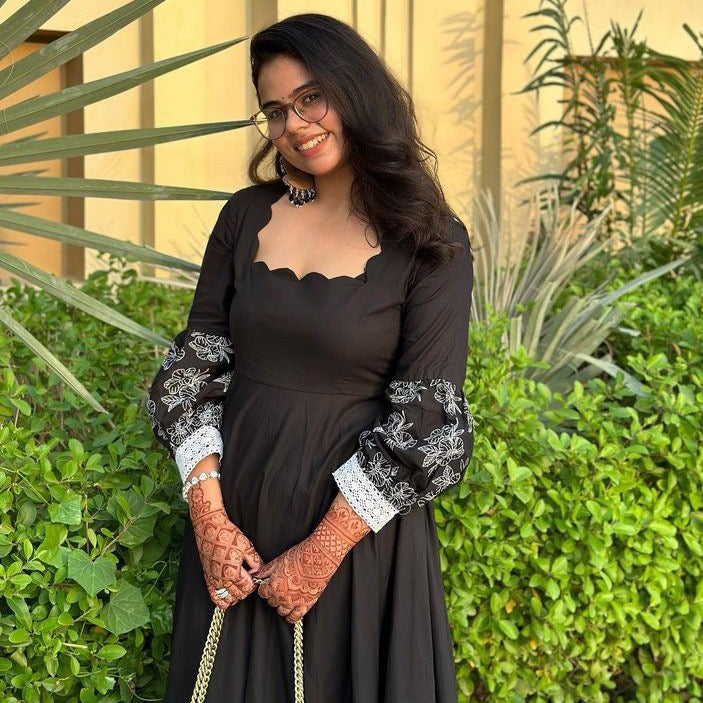 Utsav BLACK IRISH EMBROIDERED COTTON DRESS