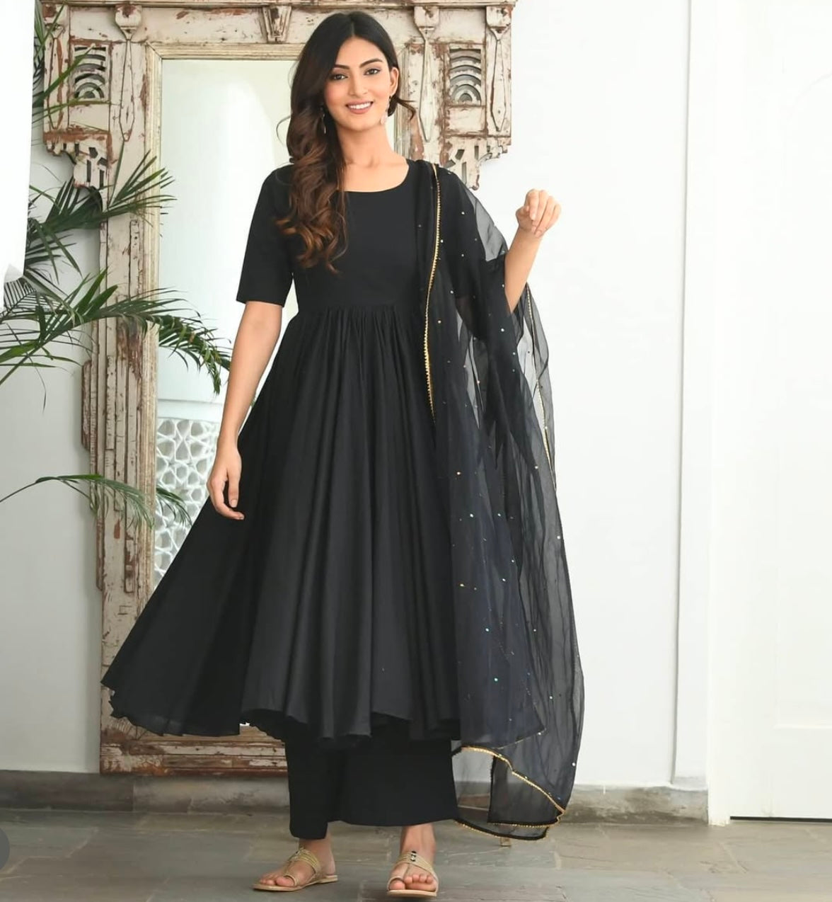 Utsav Black Sequin Cotton Suit Set