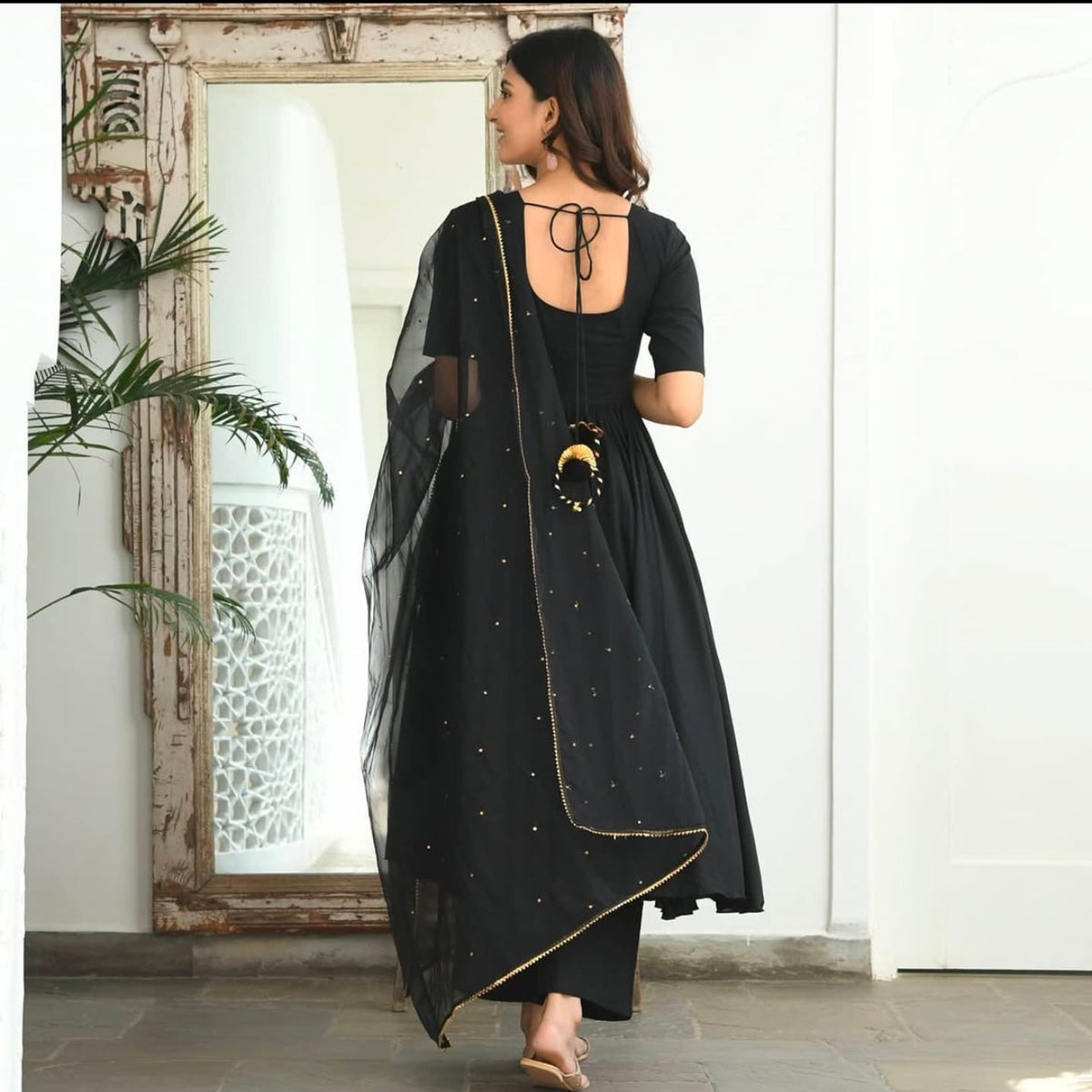 Utsav Black Sequin Cotton Suit Set