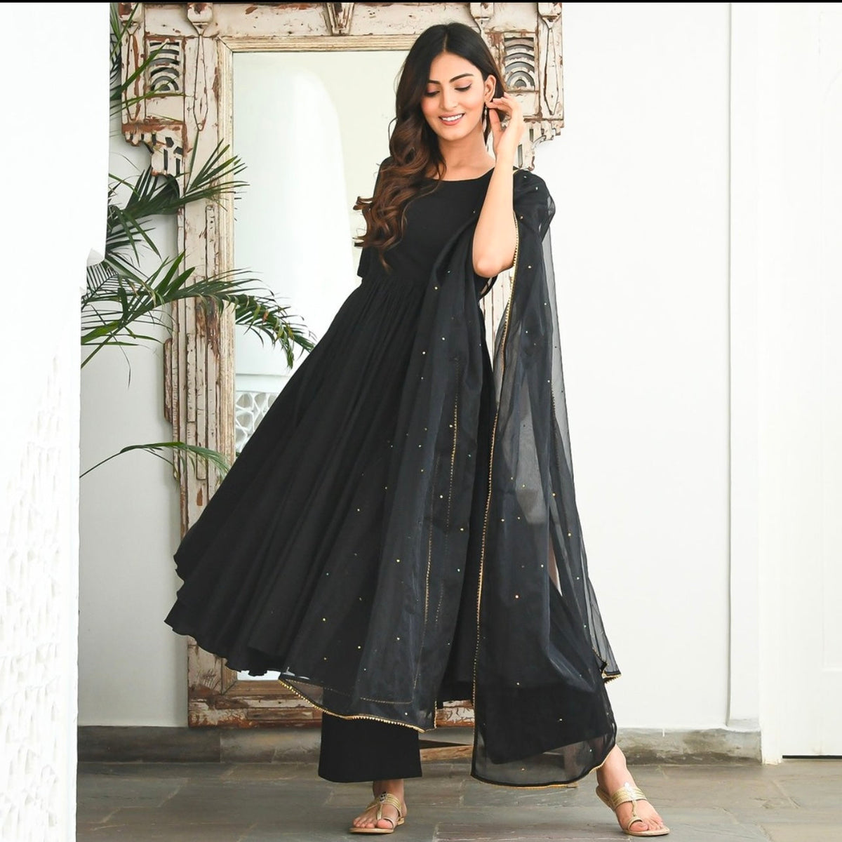 Utsav Black Sequin Cotton Suit Set