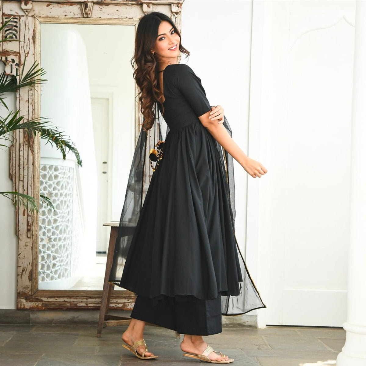 Utsav Black Sequin Cotton Suit Set
