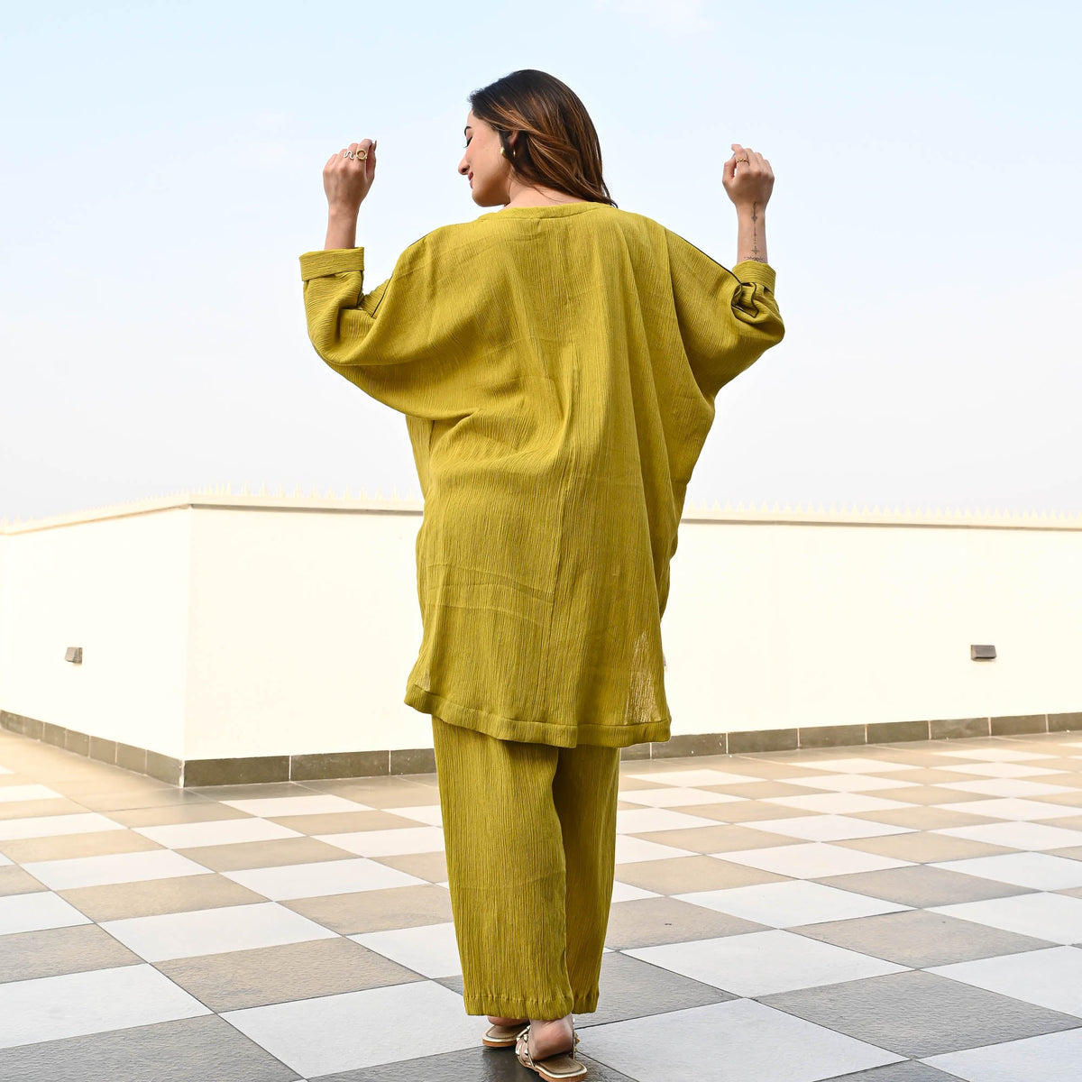 Utsav Olive Crushed Cotton Coord Set
