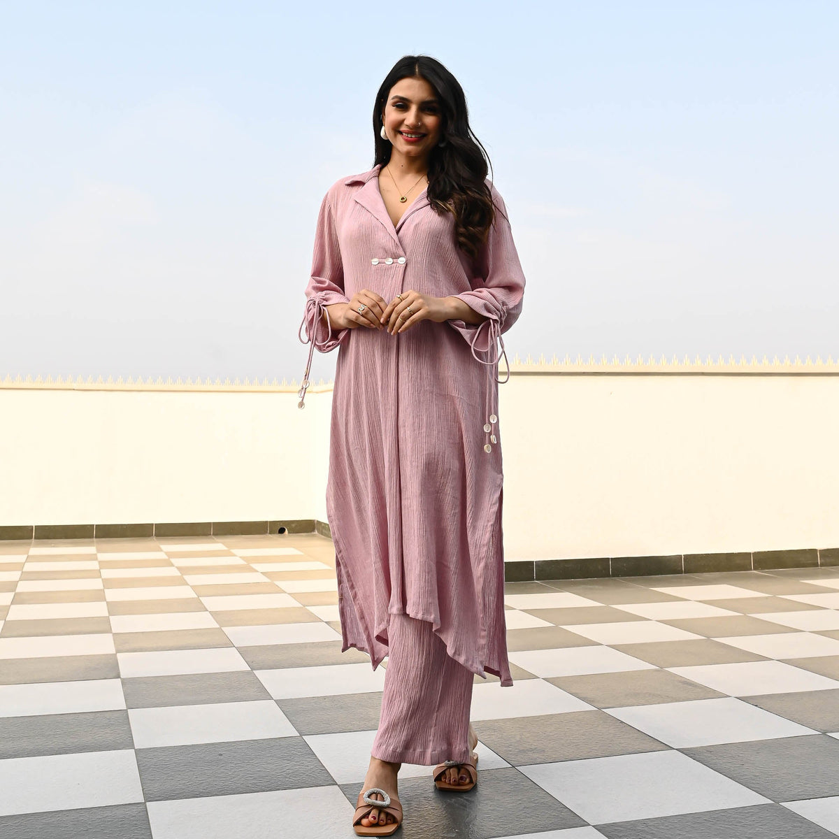 Utsav Mauve Crushed Cotton Coord Set