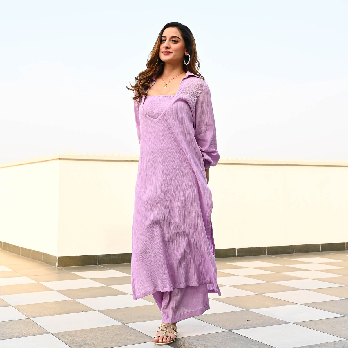 Utsav Lavender Crushed Cotton Coord Set