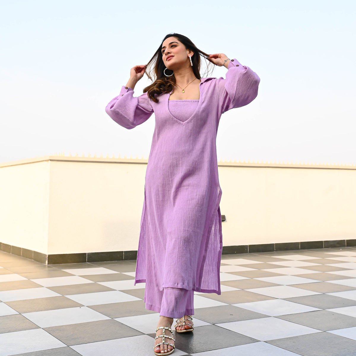 Utsav Lavender Crushed Cotton Coord Set