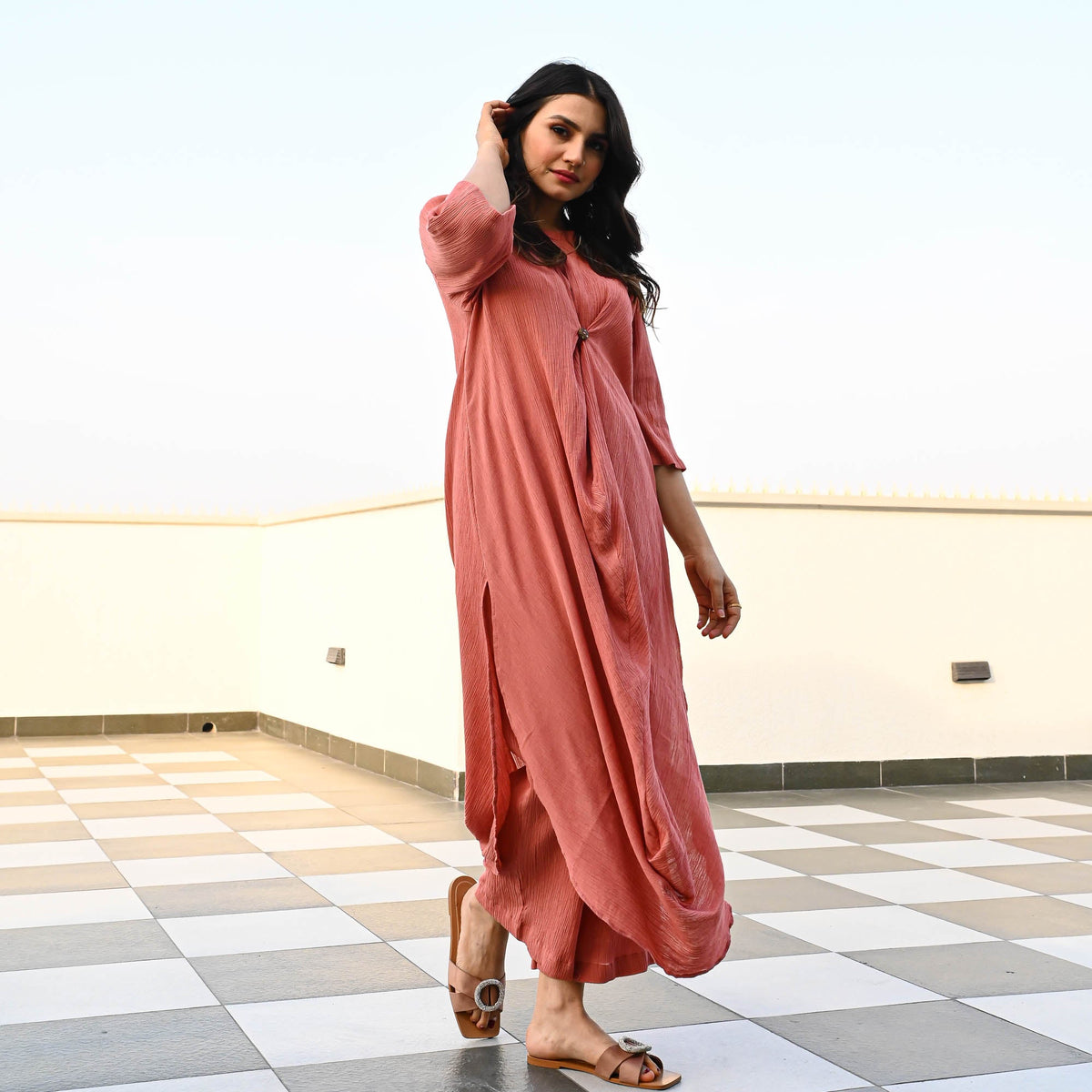 Rust Crushed Cotton Designer Co ord Set For Women Online