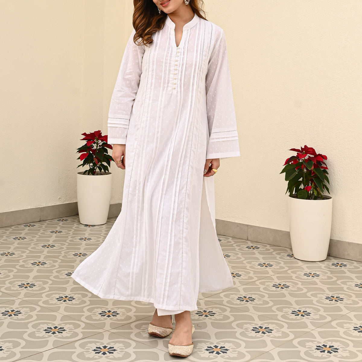 Utsav White Cotton Dobby Coord Set