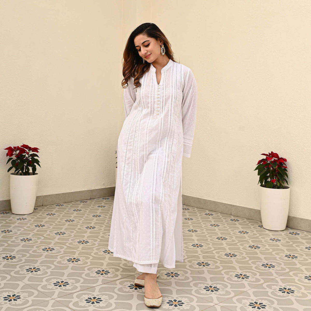 Utsav White Cotton Dobby Coord Set