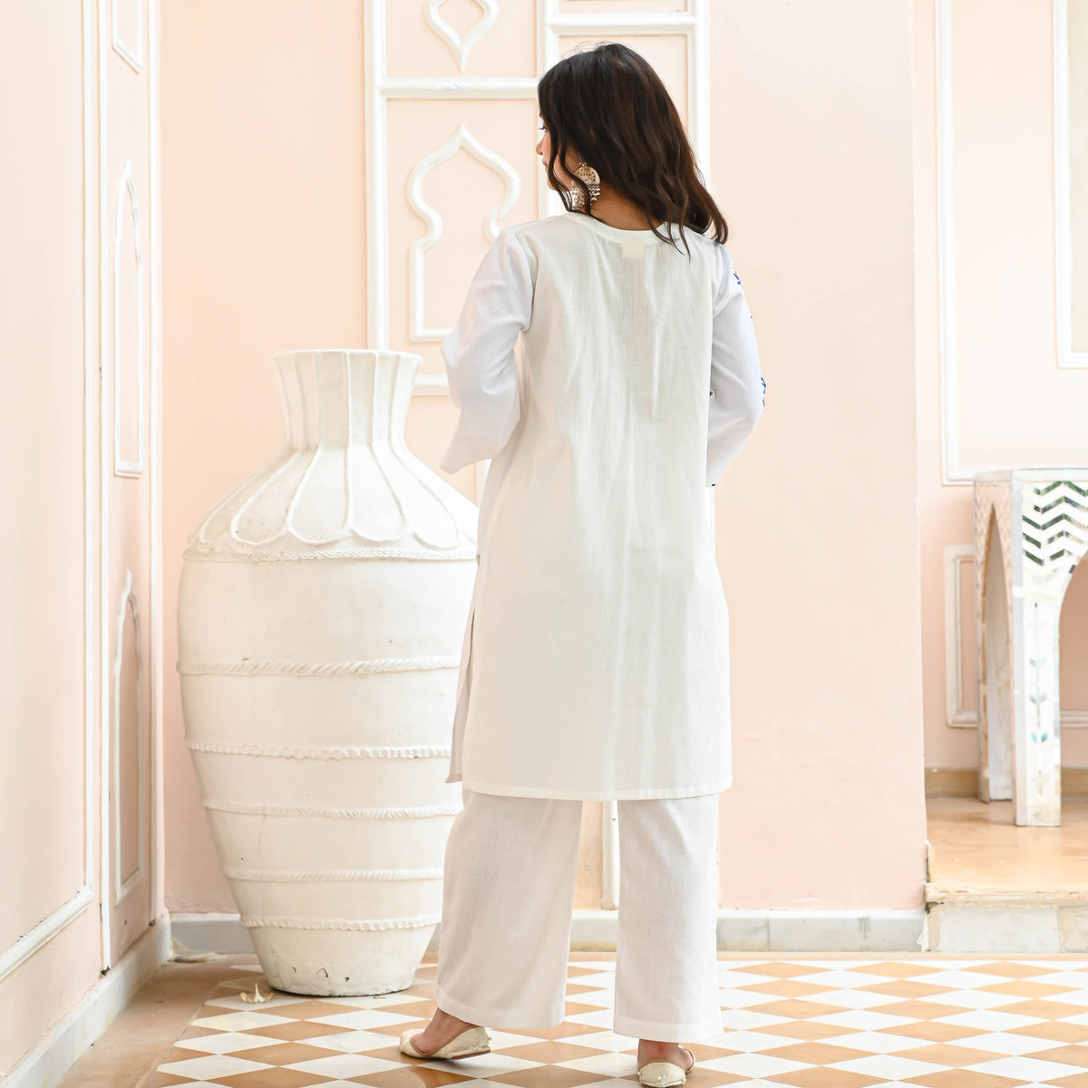 Utsav White Blue Embroidered Co-ord Set