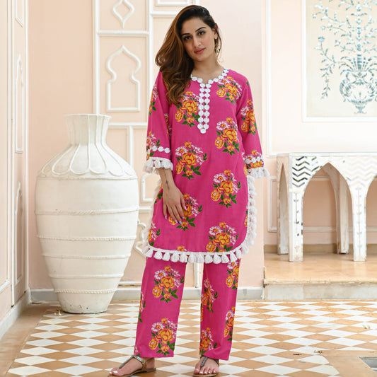 Charlotte Charm Soft Pink Designer Cotton Co-ord Set For Women Online