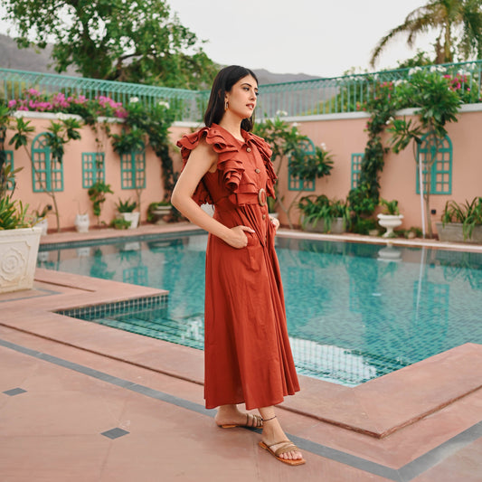 Utsav Brown Whisper Cotton Dress
