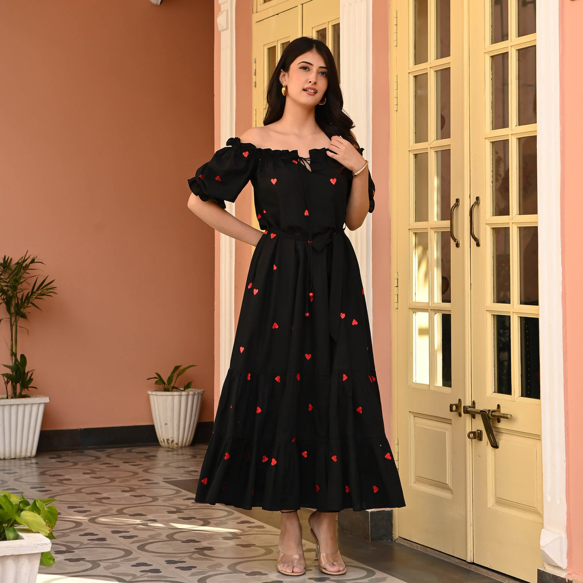 Utsav Celestial Black Embroidered Cotton Dress