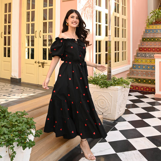 Utsav Celestial Black Embroidered Cotton Dress