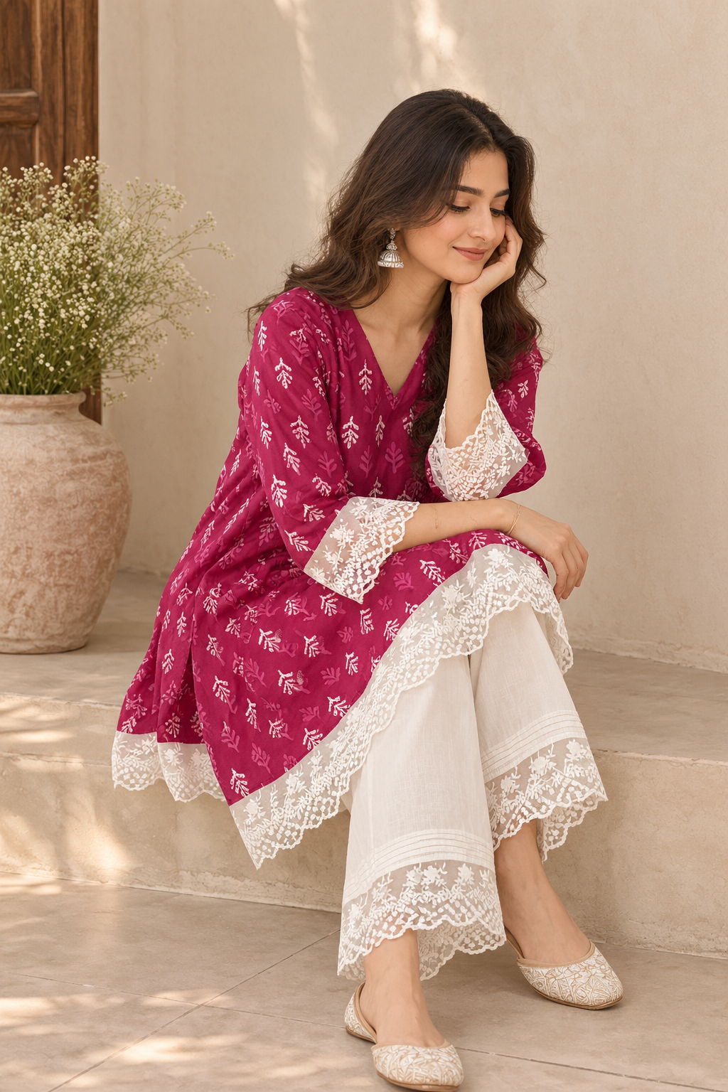 Utsav Magenta Cotton Co-ord Set